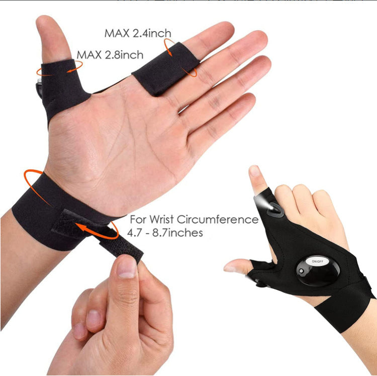 LED Flashlight Gloves for Camping and Night Running