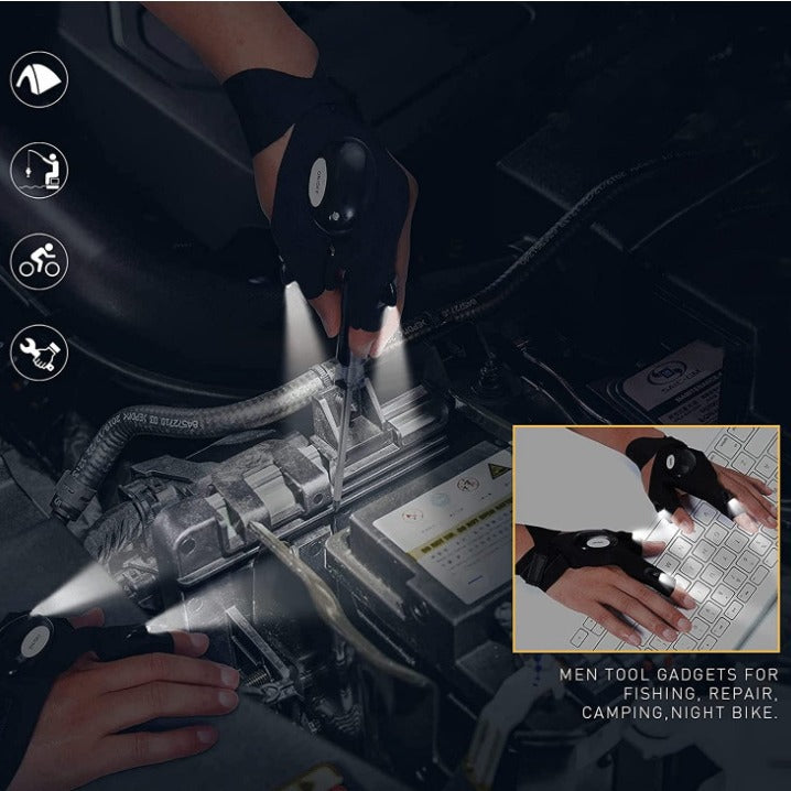 LED Flashlight Gloves for Camping and Night Running